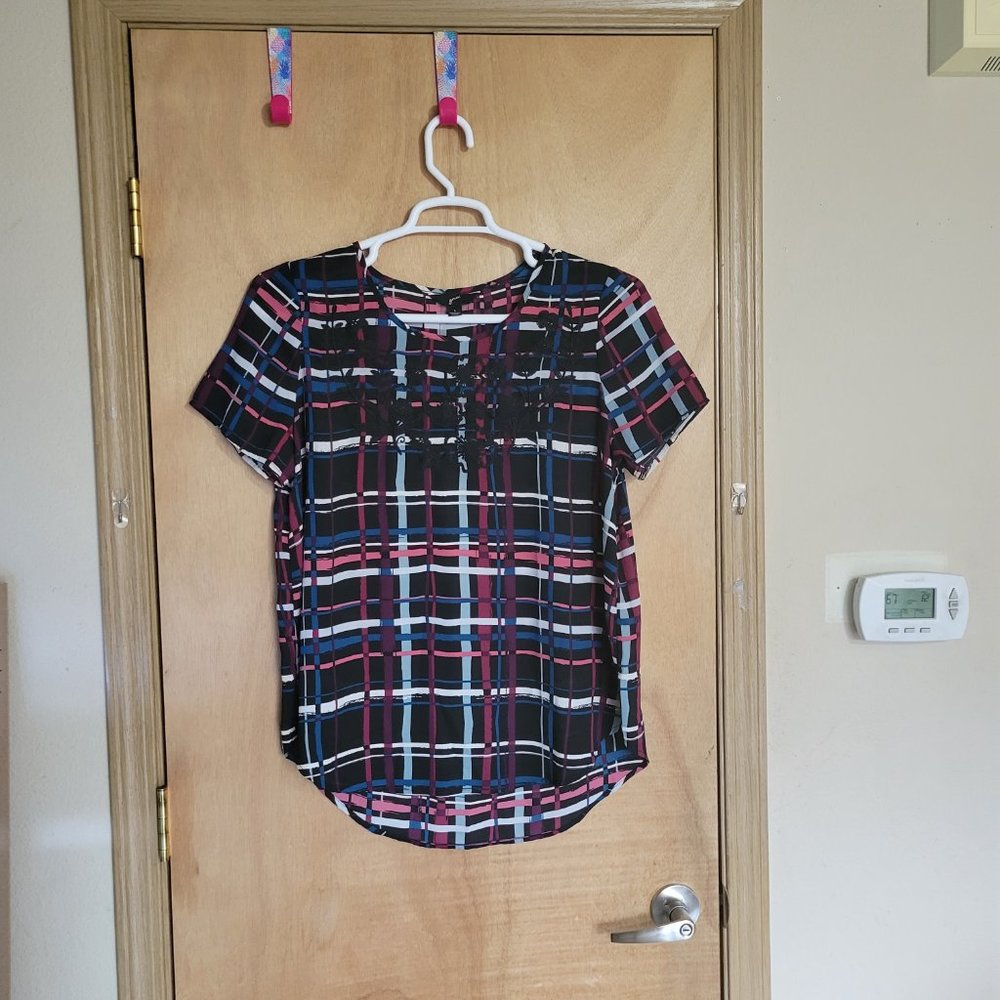 GNW Size Large Blouse Plaid Sheer Floral